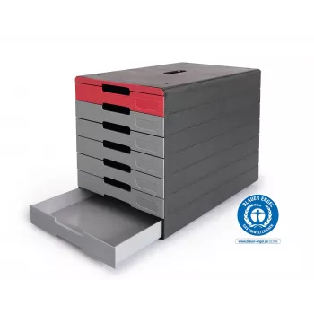 DURABLE IDEALBOX PLUS laatikostoyksikkö DIN A4 7 laatikolla, harmaa/punainen 776303