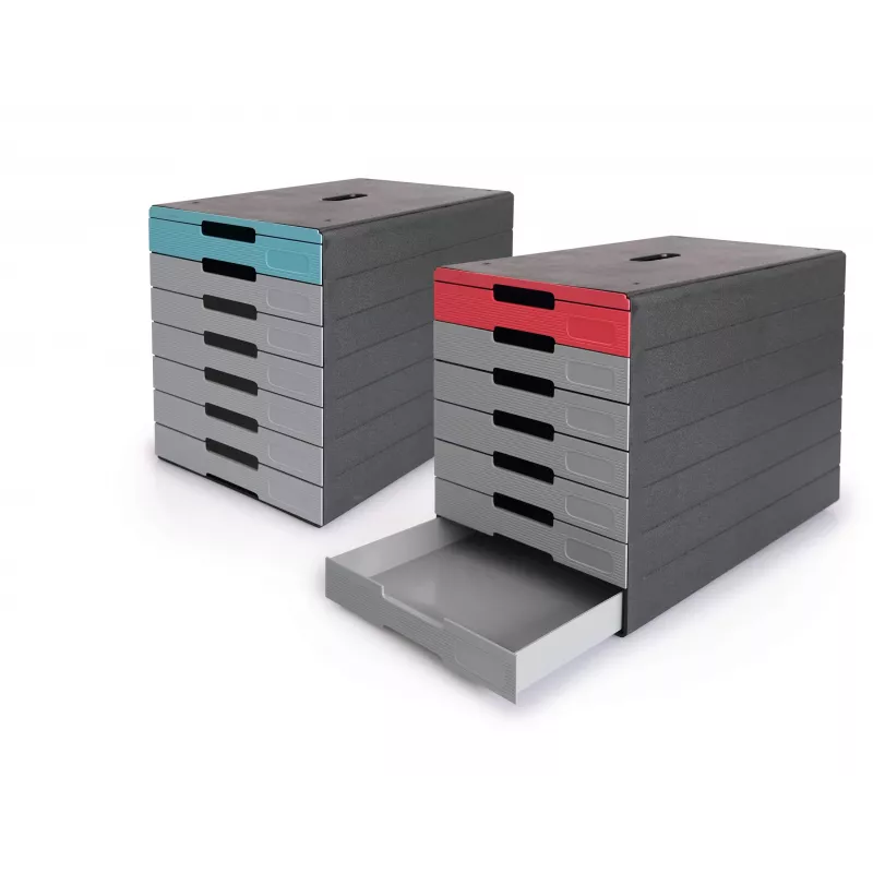 DURABLE IDEALBOX PLUS laatikostoyksikkö DIN A4 7 laatikolla, harmaa/punainen 776303
