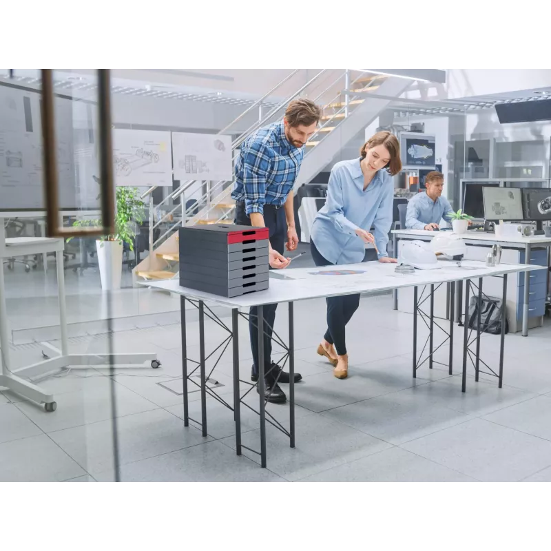 DURABLE IDEALBOX PLUS laatikostoyksikkö DIN A4 7 laatikolla, harmaa/punainen 776303