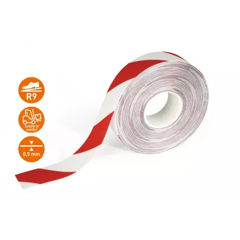DURABLE DURALINE 50/05 itseliimautuva lattianmerkintäteippi, punainen/valkoinen, 50 mm x 5 m 1021132