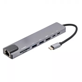 E+P USB-C-moniporttiadapteri 8-in-1 MPA8 musta/hopea