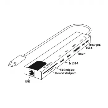 E+P USB-C-moniporttiadapteri 8-in-1 MPA8 musta/hopea