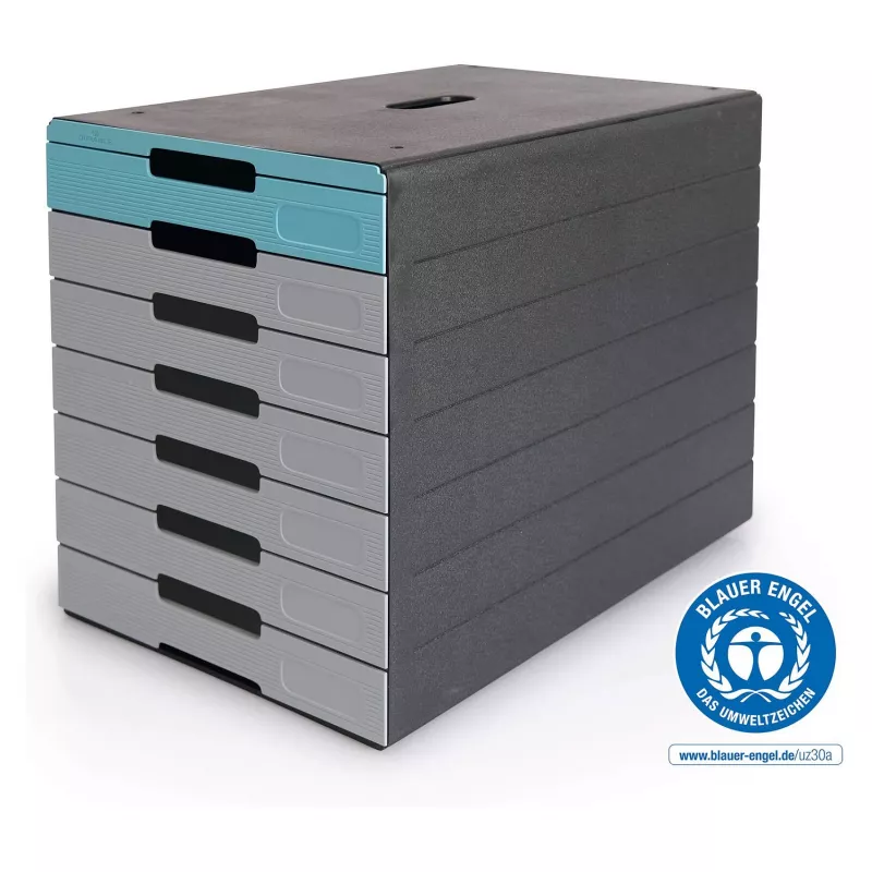 DURABLE IDEALBOX PLUS vetolaatikko, 7 laatikkoa, DIN A4, harmaa/sininen, polystyreeni 776306
