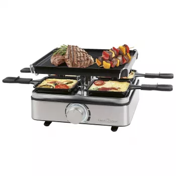 PROFI COOK raclette-grilli PC-RG 1301 4 hengelle, käännettävä valurautalevy, ruostumaton teräskotelo 501301