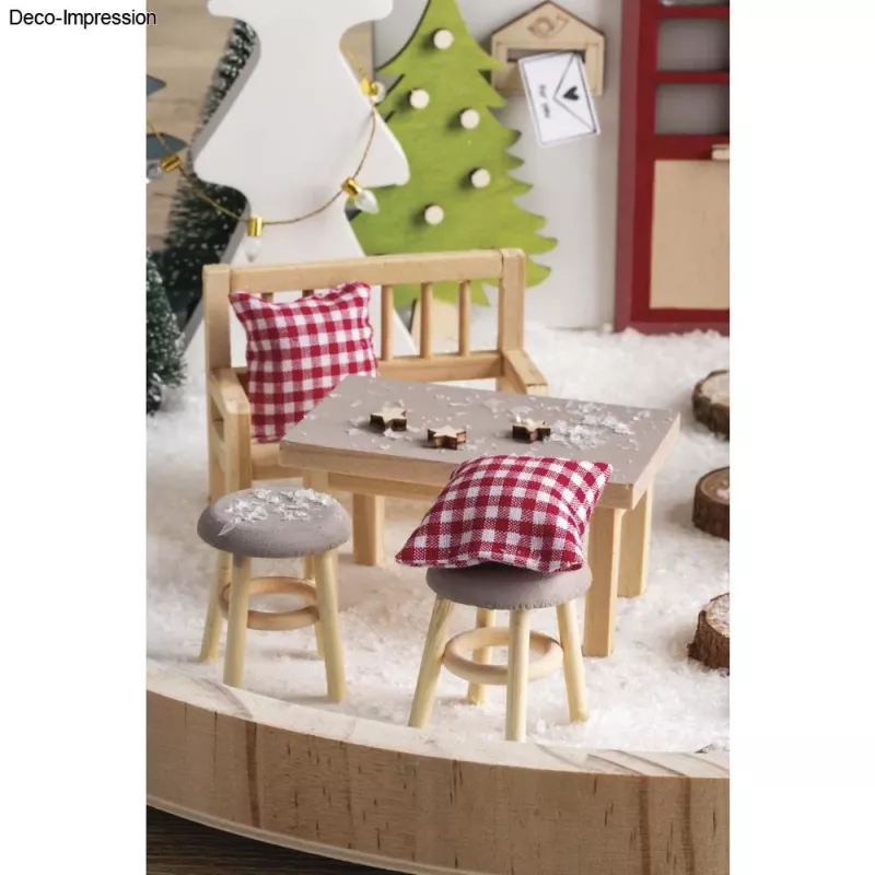 Rayher Mini-Wichtel-pöytä 2 jakkaralla, luonnonpuu, 3-osainen sarja 46819505