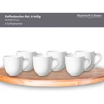 Ritzenhoff & Breker Skagen valkoiset posliiniset kahvikupit 440 ml 6 kpl:n pakkaus 317329