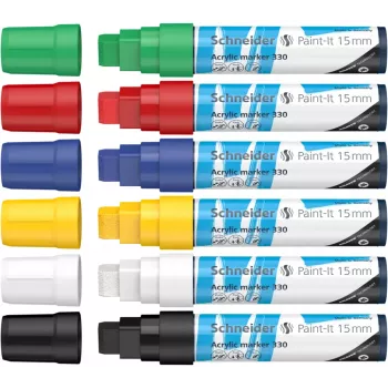 Schneider Paint-It 330 V1 akryylitussisarja, 6 eri väriä, 15 mm kiilakärki 120396