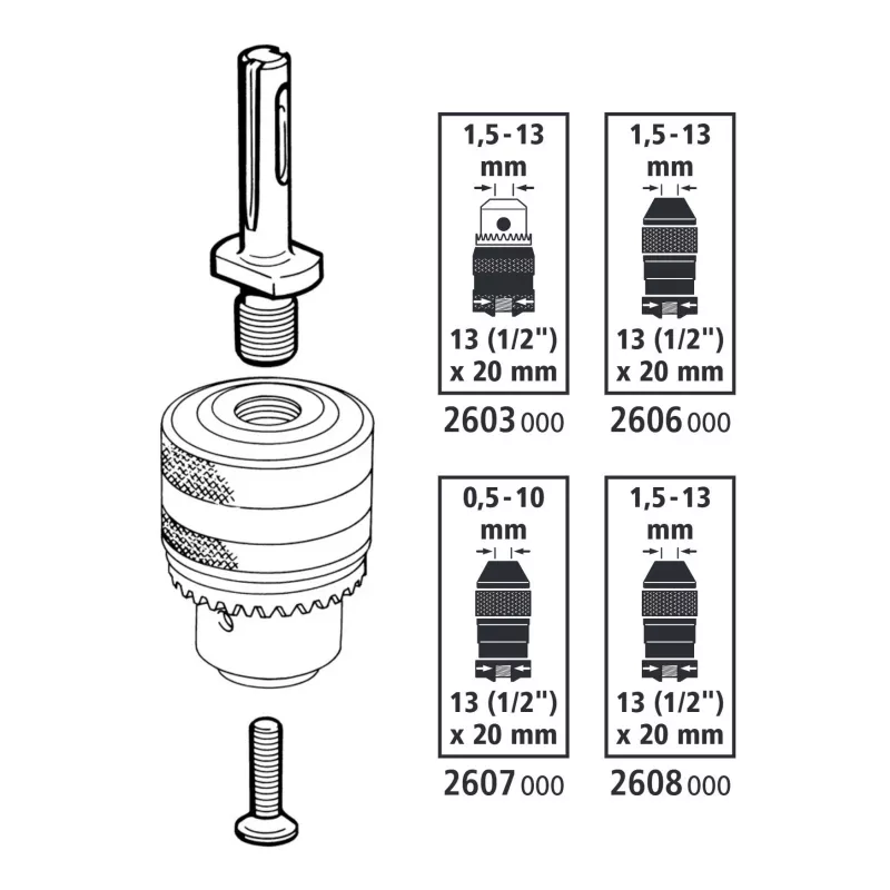 wolfcraft 2640000 SDS-plus poranistukkasovitin 1/2 tuuman-20 UNF