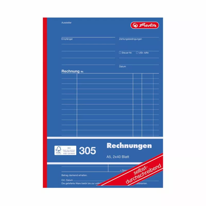 Herlitz laskulomakekirjat A5 2-osainen itsensä kopioiva, 4 kpl:n pakkaus 300003799