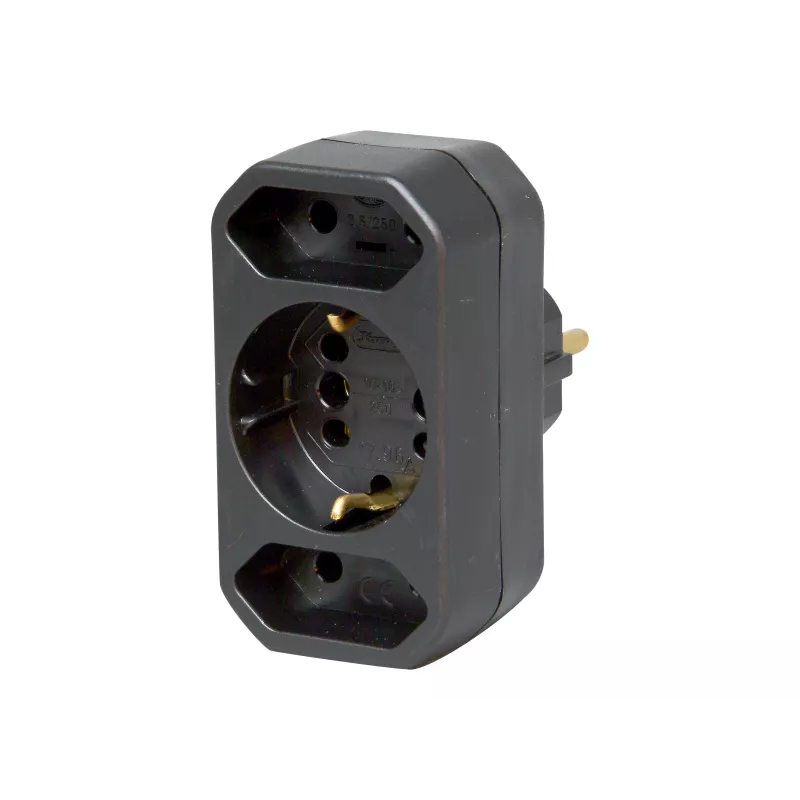 Kopp DUOversal suko-adapteripistoke, 2 pistorasiaa, 16 A, 250 V, musta 179605004