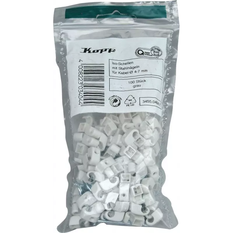 HEINRICH KOPP naulakiinnikkeet kaapeliklipsit, nippu Ø 4-7 mm, harmaa, 100 kpl 345504087