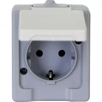 HEINRICH KOPP pinta-asennettava Schuko-pistorasia 16A 250V IP44 harmaa/valkoinen 100648007