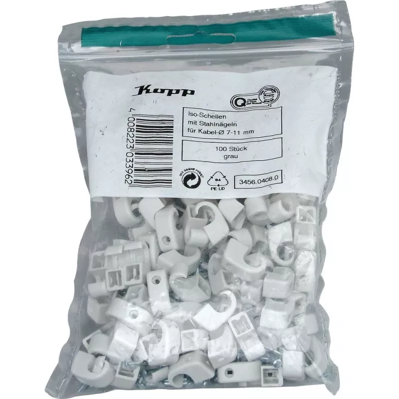 Kopp kaapelikiinnike naulalla, nipun halkaisija 7-11 mm, harmaa, 100 kpl 345604080
