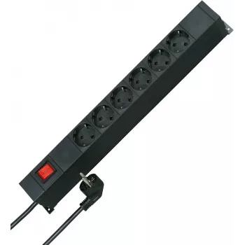HEINRICH KOPP 19 tuuman rack-asennettava jatkopistorasia, 12 suojakosketinpistorasiaa (2x6), 2m johto, musta 931305010