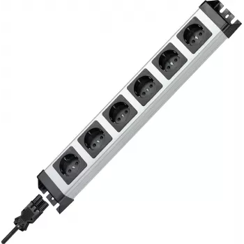 Kopp POWERversal 6-osainen jatkopistorasia GST18i-tulolla, ilman kytkintä, hopea/musta 2.29420012E8