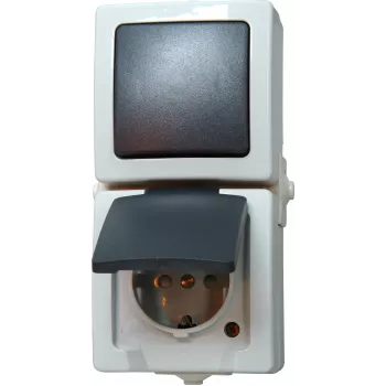 HEINRICH KOPP Nautic harmaa yhdistelmäkytkin ja pistorasia kääntökannella, IP44, 250 V, 16 A 138556008