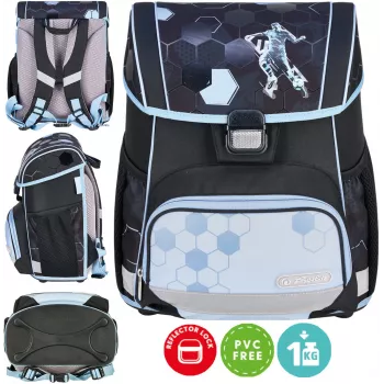 Herlitz Loop koulureppu 6-9-vuotiaille Cyber Soccer Robot -kuvalla