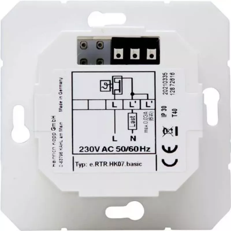 HEINRICH KOPP HK07 Basic elektroninen huonetermostaatti, 230V, 50Hz, 0°C - 40°C, IP20, puhtaanvalkoinen 296529003