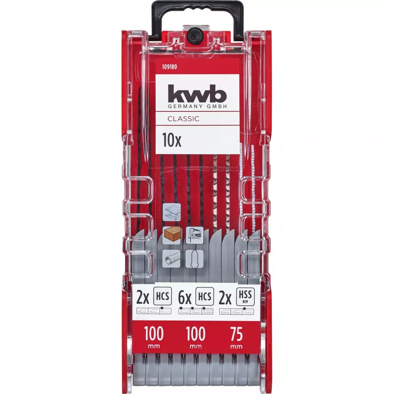 kwb 109180 pistosahanteräsarja, 10 osaa, T-varsi, puu/metalli/muovi