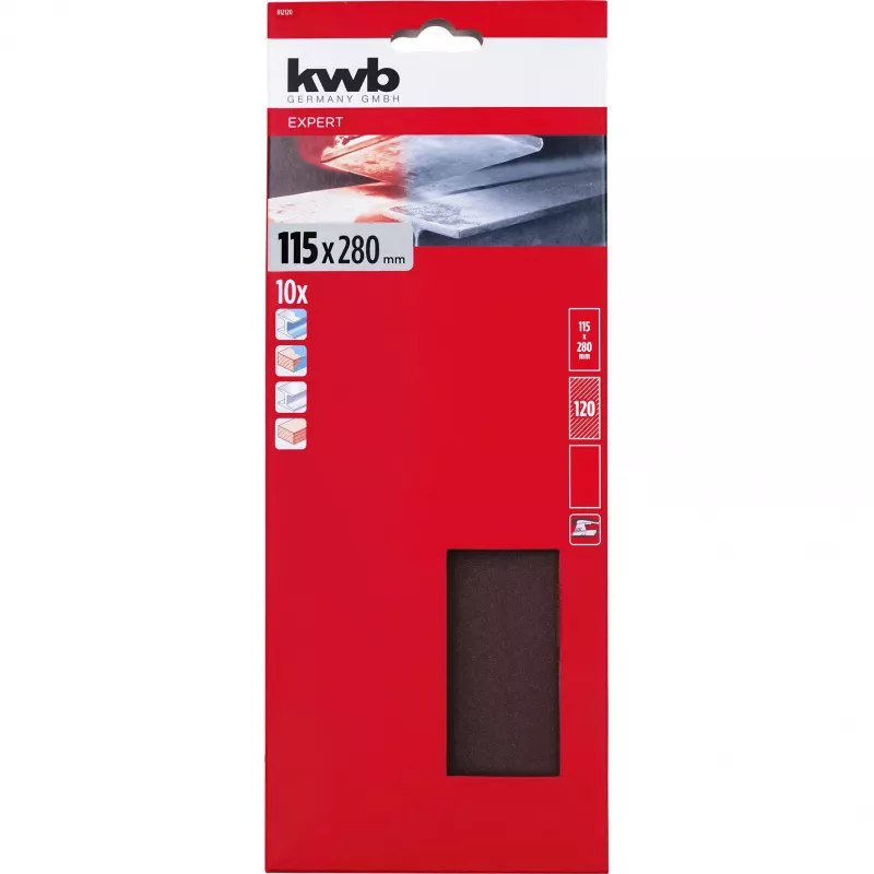KWB 812120 alumiinioksidi-hiomapaperit P120, 280 x 115 mm, 10 kpl