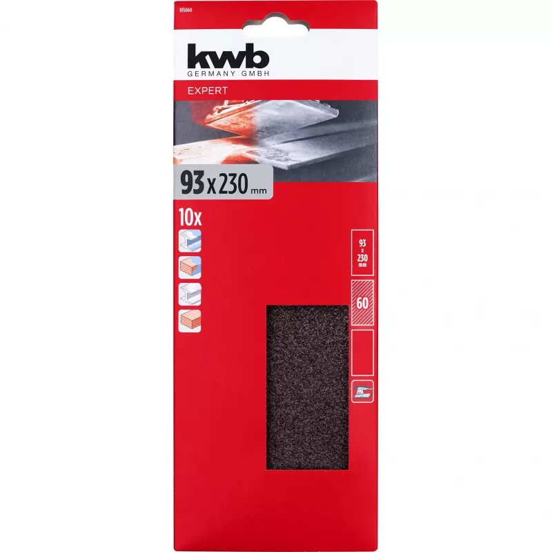 KWB 815060 hiomapaperiarkit, raekoko 60, 230 mm x 93 mm, 10 kpl