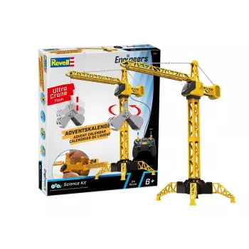 Revell Joulukalenteri Mega Kran 3D-palapeli, 108 osaa, Snap-Fit, 24 luukkua, yli 10-vuotiaille