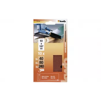 KWB 817980 hiomapaperiarkit, karkeus P40/P80/P240, 186 x 93 mm, 10 kpl