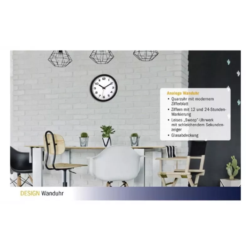 TFA Dostmann 60.3050.01 kvartsiseinä kello 305 mm musta