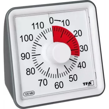 TFA DOSTMANN VISUAL ajastin valkoinen analoginen 60 minuutin mekaaninen lähtölaskenta äänettömällä toiminnalla ja äänimerkillä (38.2043.10)