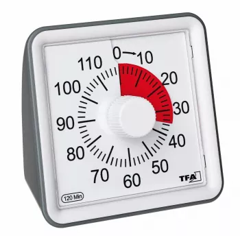 TFA DOSTMANN VISUAL ajastin valkoinen analoginen 60 minuutin mekaaninen lähtölaskenta äänettömällä toiminnalla ja äänimerkillä (38.2043.10)