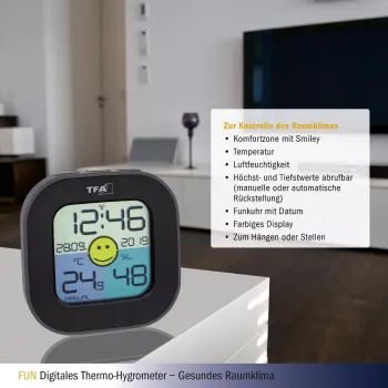 TFA Dostmann FUN sisätilojen elektroninen kosteusmittari musta (30.3242.02)