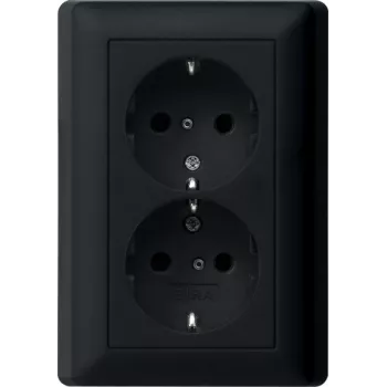 Gira System 55 Schuko-pistorasia, 2 pistorasiaa, musta, täyslevy 0783005