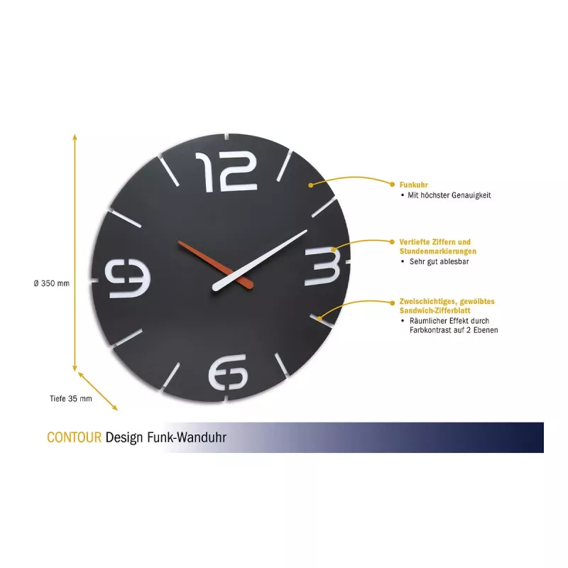 TFA Dostmann Design Contour -radioseinä kello, musta/valkoinen (60.3536.10)