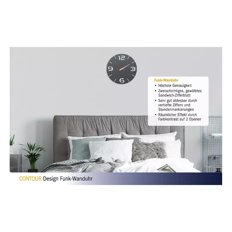 TFA Dostmann Design Contour -radioseinä kello, musta/valkoinen (60.3536.10)