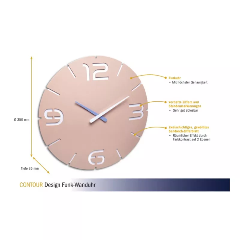 TFA Dostmann Design Contour -radioseinä kello, vanharoosa/valkoinen (60.3536.16)