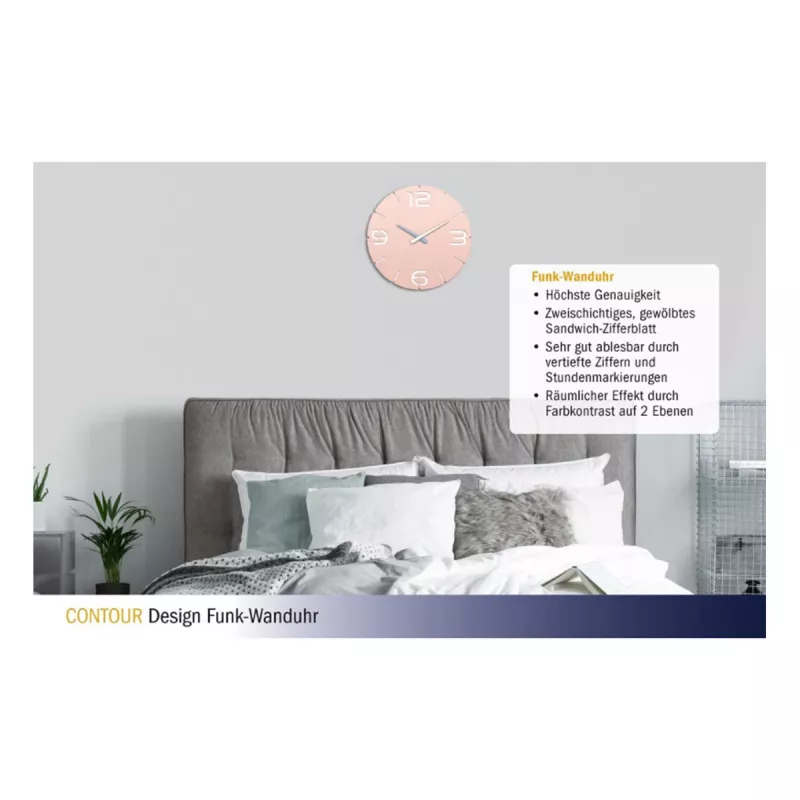 TFA Dostmann Design Contour -radioseinä kello, vanharoosa/valkoinen (60.3536.16)