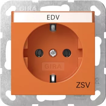 Gira System 55 SCHUKO-pistorasia kääntökannella, lapsilukko, oranssi 4457109