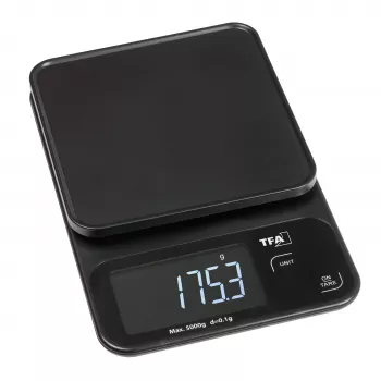 TFA Dostmann COOKIE digitaalinen keittiövaaka, 5 kg kapasiteetti, 1 g tarkkuus, mittakulholla, musta 50.2009.01