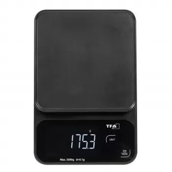 TFA Dostmann COOKIE digitaalinen keittiövaaka, 5 kg kapasiteetti, 1 g tarkkuus, mittakulholla, musta 50.2009.01