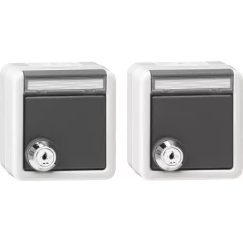 Gira sarja 2x SCHUKO-pistorasia lukolla ja kippikannella, pinta-asennus, IP44, samalla avaimella, reinweiß 456030