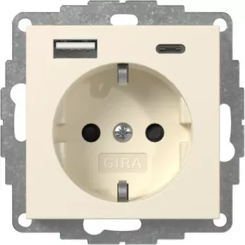 GIRA 245901 SCHUKO-pistorasia USB-laturilla 2x Type-A/C System 55 cremevalkoinen