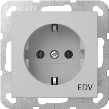 Gira 4458015 SCHUKO-pistorasia EDV-järjestelmäpainatuksella, puhtaanvalkoinen kiiltävä