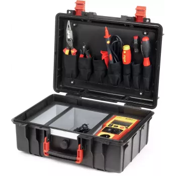 Wiha PAT one laitetestauspaketti VDE-normi 0701-0702 (47220) kannettava laitetestauslaite väri-LCD:llä, Bluetooth, USB-C, Li-Ion-akku, mittausjohdot, hauenleuat, kantolaukku
