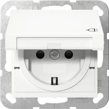GIRA 475403 SCHUKO-pistorasia kääntökannella, korotettu kosketussuoja, System 55, puhtaanvalkoinen