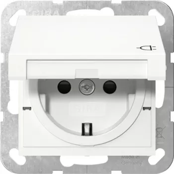 Gira 475427 SCHUKO-pistorasia kääntökannella, System 55, puhtaanvalkoinen kiiltävä
