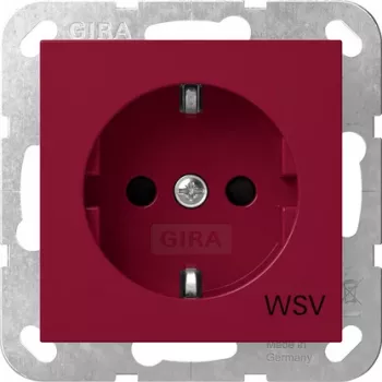 Gira SCHUKO-pistorasia Standard 55, korotettu kosketussuoja, merkintäkentällä, punainen (RAL 3003) 4453108