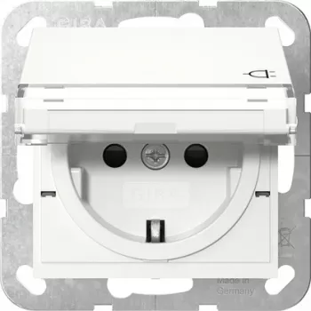 Gira 455703 SCHUKO-pistorasia kääntökannella, kirkkaanvalkoinen kiiltävä, System 55