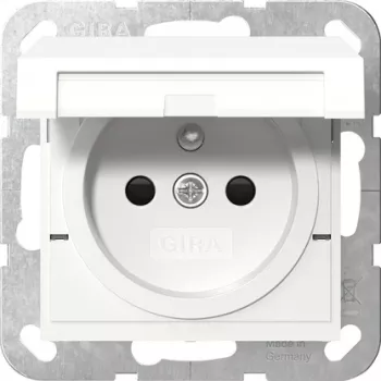 Gira 448803 Schuko-pistorasia kääntökannella, suojakosketus, System 55, kirkkaanvalkoinen kiiltävä
