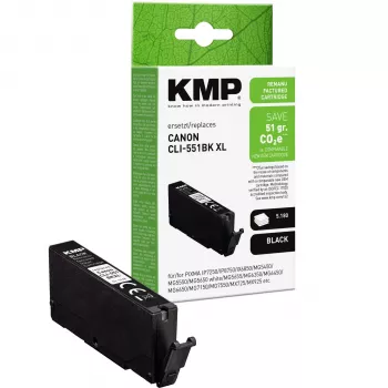 KMP musta yhteensopiva mustekasetti Canon CLI-551 XL BK (suuri kapasiteetti, 11 ml, n. 500 sivua) 1518,4011