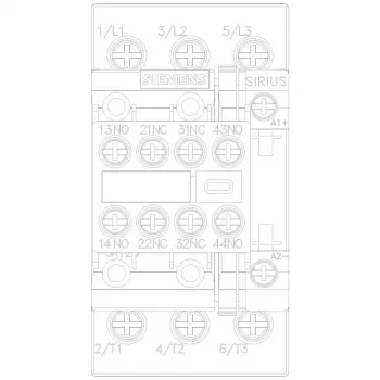 Siemens SIRIUS 3RT2 tehonkontaktori 11kW/400V 2NO+2NC 24V DC kela, ruuviliittimet, IP20 3RT20261BB443MA0